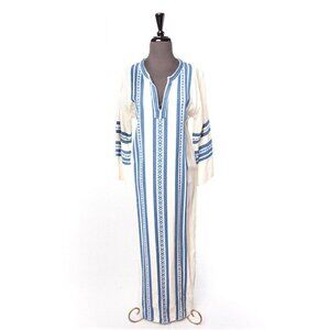 Vtg 1970's Maxi Kaftan Dress ALEX CONDARINIS Blue White Vertical Striped